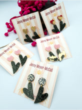 Load image into Gallery viewer, Black Sparkly Heart Dangles: Pink Heart with Gold Leaf Post
