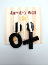 Load image into Gallery viewer, XO Black Sparkly Dangles: Black &amp; White Striped Large Posts
