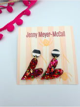 Load image into Gallery viewer, Confetti Heart Dangles: Round Black  &amp; White Post
