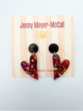 Load image into Gallery viewer, Confetti Heart Dangles: Round Black Post
