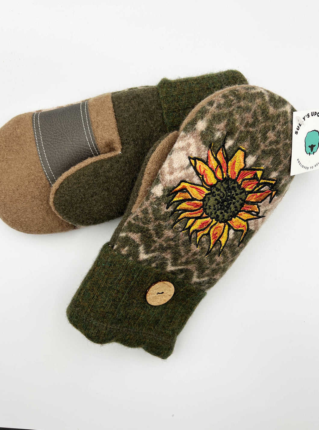 Dark Green Colored Sunflower Mittens