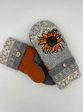 Load image into Gallery viewer, Grey Colored Sunflower Mittens
