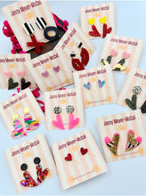 Load image into Gallery viewer, XO Red Sparkly Dangles: Black &amp; White Striped Large Posts
