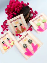 Load image into Gallery viewer, Hot Pink Heart Dangles: Cream Post With Black &amp; White Dots
