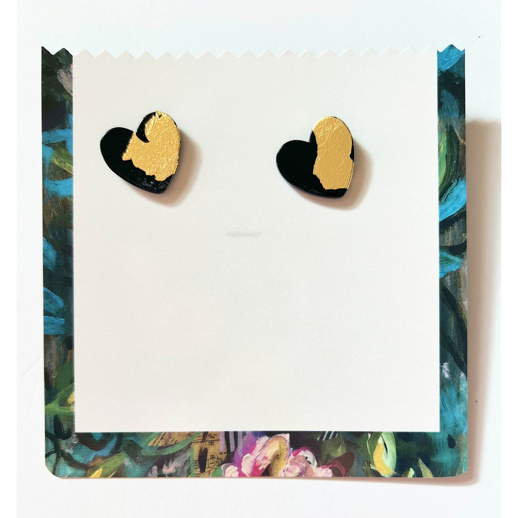 Black and Gold Heart Stud