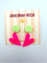Load image into Gallery viewer, Hot Pink Heart Dangles: Soft Green Post

