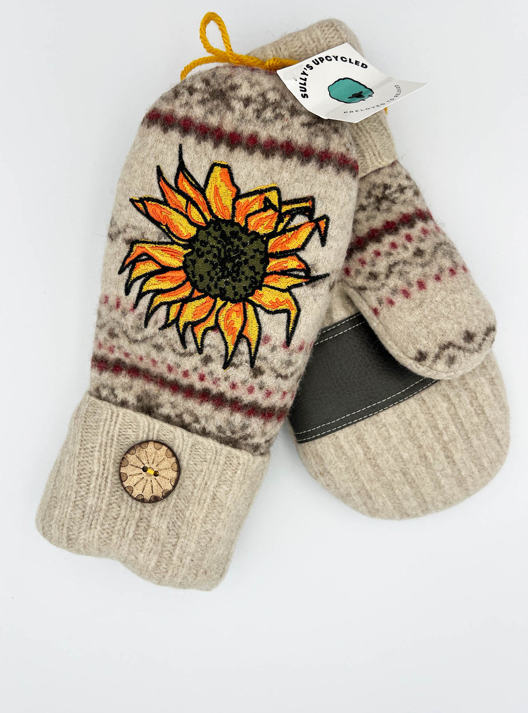 Oatmeal Colored Sunflower Mittens