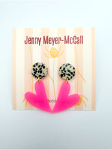 Load image into Gallery viewer, Hot Pink Heart Dangles: Cream Post With Black &amp; White Dots
