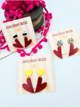 Load image into Gallery viewer, Red Sparkly Heart Dangles: Cream with Black Spotted Post
