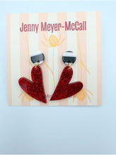 Load image into Gallery viewer, Red Sparkly Heart Dangles: Black &amp; White Small Round Post
