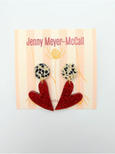 Load image into Gallery viewer, Red Sparkly Heart Dangles: Cream with Black Spotted Post
