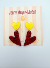 Load image into Gallery viewer, Red Sparkly Heart Dangles: Yellow Sparkly Heart Post
