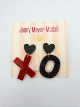 Load image into Gallery viewer, XO Red &amp; Black Sparkly Dangles: Black Heart Post
