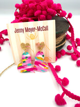 Load image into Gallery viewer, Striped Heart Dangles: Pink Heart with Gold Leaf Posts
