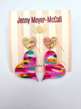 Load image into Gallery viewer, Striped Heart Dangles: Pink Heart with Gold Leaf Posts

