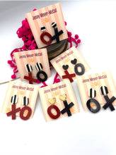 Load image into Gallery viewer, XO Red Sparkly Dangles: Black &amp; White Striped Large Posts
